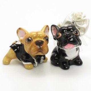 French Bulldog Dog Wedding Cake Toppers C00002 Ceramic Hand Painted Wedding Decor Figurine Statue Art and Crafts  Wedding Ceremony Accessories  