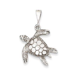 Sea Turtle Pendant In Polished 14 Karat White Gold Jewelry