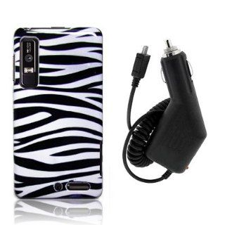 Motorola DROID 3 XT862 / MileStone 3 XT883   Black/White Zebra Design Hard Plastic Skin Case Back Cover + Car Charger [AccessoryOne Brand] Cell Phones & Accessories