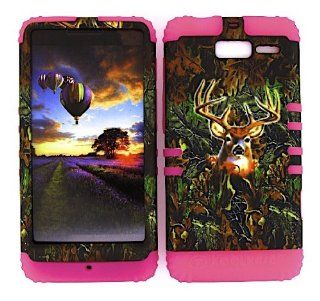 Motorola Droid Razr M Xt907 Camo Deer Heavy Duty Case + Hot Pink Gel Skin Snap on Protector Accessory Cell Phones & Accessories