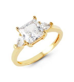 Solid 14k Yellow Gold Pear Square Crown CZ Fashion Ring Jewelry