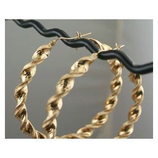 10k Solid Yellow Gold 63mm(2.5")X 6mm Shiny Curly Hoop Earrings Big Gorgeous 9.48 Gram Jewelry