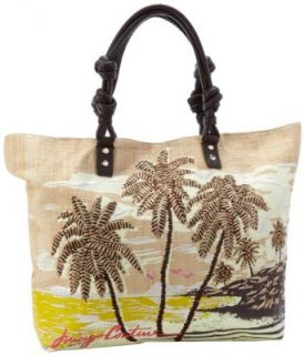 Juicy Couture Raffia Embroidered Palm Tree YHRU3449 Tote,Natural,One Size Clothing