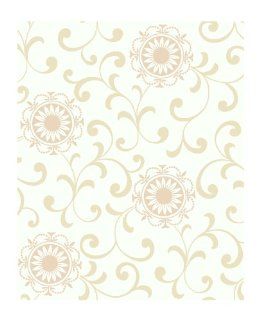 York Wallcoverings AP7456 Silhouettes Daisy Medallion With Scrolls Wallpaper, White/Blush Pink/Beige    