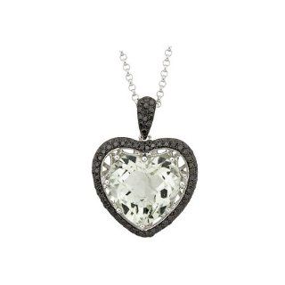 14K White Gold 4.85ct Black Diamond & Heart Green Amethyst Necklace Jewelry
