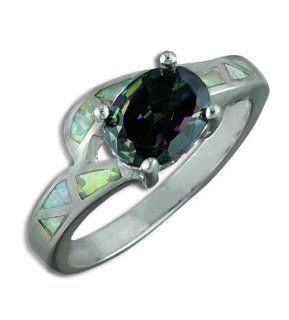.925 Sterling Silver Oval Mystic Fire Topaz Opal Ring Jewelry