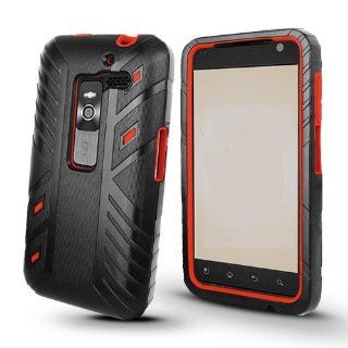 Hard Plastic Snap on Cover Fits LG MS910 Esteem Duo Shield Black/Red MetroPCS Cell Phones & Accessories