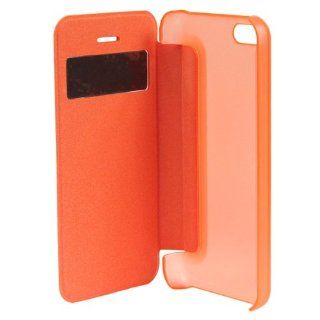 Sanhehsun Luxury Flip Front View PU Leahter Hard Back Matte Clear Case Cover Compatible with iPhone 5C Color Orange Cell Phones & Accessories