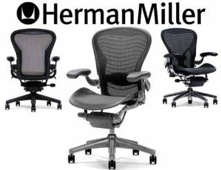 Aeron Chair by Herman Miller   Home Office Desk Task Chair Fully Loaded Highly Adjustable Medium Size (B)   Lumbar Back Support Cushion Titanium Smoke Frame Tuxedo White Gold Pellicle  