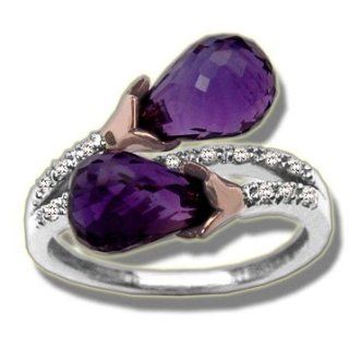 .11 ct 2 9X6 Twin Briolette Two Tone Ladies Ring Jewelry
