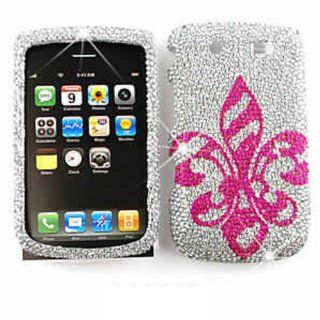 ACCESSORY BLING STONES COVER CASE FOR BLACKBERRY TORCH 9800 BLING PINK FLEUR DE LIS SILVER Cell Phones & Accessories