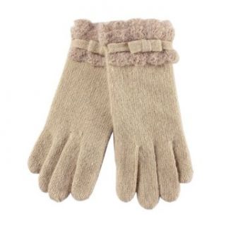 WARMEN Lady's Wool Knit Gloves Mittens Mohair Trim Winter Hand Warmer (Beige) Cold Weather Gloves
