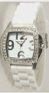 White Ladies Ceramic Style Square Shape Wrist Watch with Clear Rhinestones/zirconia NARMI Watches