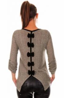 Glamour Empire Womens Gold Thread Jumper Thin Stretch Top with Back Bows 917 (One Size US 6/8 EU 36/38, Cappuccino)