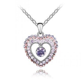 Elegant Shades of Purple Crystal Open Heart Pendant Necklace 898 Jewelry