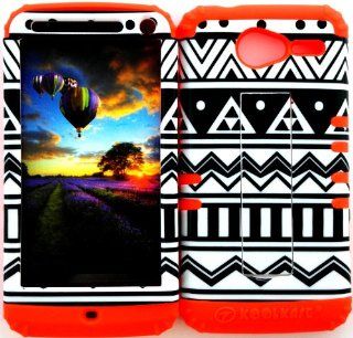 Premium Hybrid 2 in 1 Case Cover Kickstand Black & White Tribal Aztec Snap On for Verizon Motorola XT 901 Motorola electrify M + Orange Silicone Cell Phones & Accessories