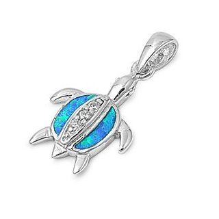 925 Sterling Silver Sea Turtle Blue Opal Pendant Jewelry