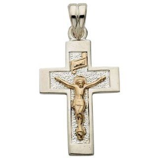 .925 Sterling Silver Crucifix Pendant with 14K Gold Accents 14K Gold Jewelry .925 Sterling Silver with 14K Gold Accents Gift Boxed Pendant Necklaces Jewelry