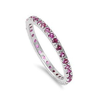 Stackable Eternity Ruby CZ Ring 2MM Sterling Silver 925 Jewelry