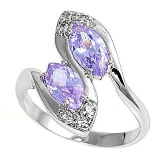 Swirl Marquise Amethyst CZ Ring 12MM Sterling Silver 925 Jewelry