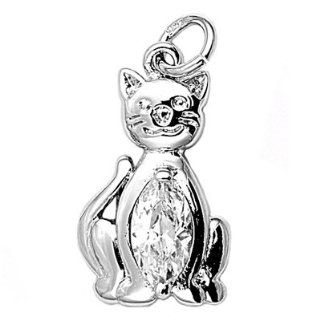 Cat CZ Pendant 20MM Sterling Silver 925 Jewelry