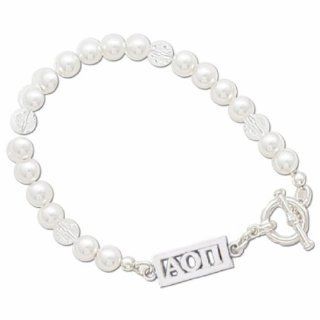 Alpha Omicron Pi White Pearl & Clear Bracelet 