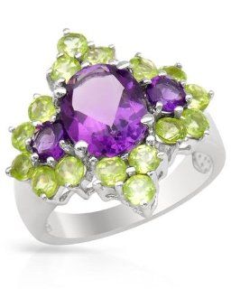5.13 CTW Amethyst Sterling Silver Cocktail Ring Size 8 Jewelry
