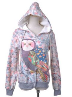 Anna Kaci S/M Fit Multicoloured Wise Words Owl Print Zip Up Draw String Hoodie