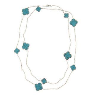 Sterling Silver 40" Turquoise Clover Necklace Jewelry