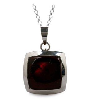Cherry Amber Sterling Silver Large Square Pendant Rolo Chain 18 Inches Ian and Valeri Co. Jewelry