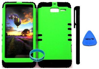 Bumper Case for Motorola Droid Razr M (XT907, 4G LTE, Verizon) Protector Case Fluorescent Lime Snap on + Black Silicone Hybrid Cover (Stylus Pen, Pry Tool & Wireless Fones' Wristband included) Cell Phones & Accessories