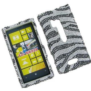 Nokia 928 (Lumia) Full Diamond Silver Zebra Protective Case Cell Phones & Accessories