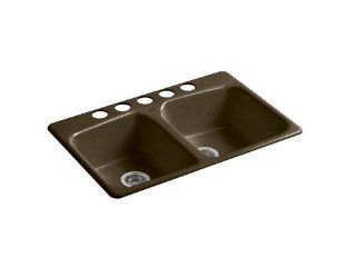Kohler K 5942 5U KA Brookfield Undercounter Kitchen Sink with Installation Kit, Black 'n Tan   Double Bowl Sinks  