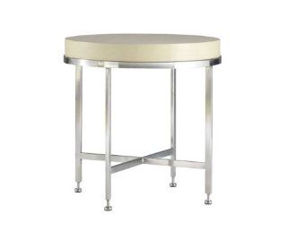 Galleria Round End Table with White on Ash Top (Brushed Stainless Steel/White) (24"H x 25"W x 25"D)  