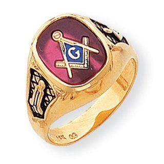 14k Men's Synthetic Ruby Masonic Ring Jewelry