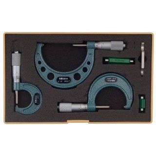 Mitutoyo 103 932, 0   3" X .0001" Outside Micrometer Set, with Standards, Plain Thimble, No Locks