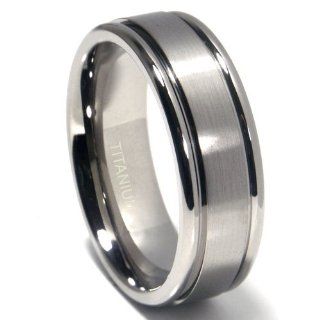 Titanium 8mm Matte Center Double Grooved Wedding Band Ring Jewelry