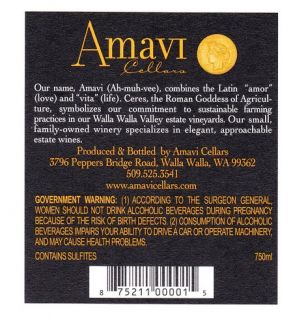 2011 Amavi Cellars Syrah Walla Walla Valley 750 mL Wine