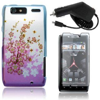 Motorola Droid Razr Maxx XT913   Spring Flower Hard Plastic Case Cover Skin + Car Charger + Clear Screen Protector [AccessoryOne Brand] Cell Phones & Accessories