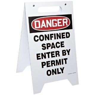 Accuform Signs PFR130 Plastic Free Standing Fold Ups Floor Safety Sign, Legend "DANGER CONFINED SPACE ENTER BY PERMIT ONLY", 12" Width x 20" Height x 0.125" Thickness, Black/Red on White Industrial Warning Signs Industrial & 