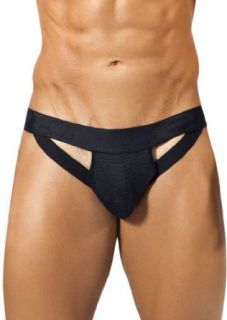 PPU 1302  Men's Jockstrap Thong with Textured Stripes  Purple/White, Black or White at  Mens Clothing store
