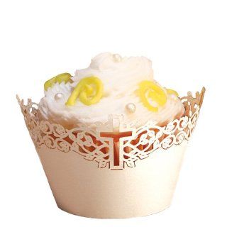 Paper Orchid Cross Cupcake Wrapper White, Set of 12 Kitchen & Dining