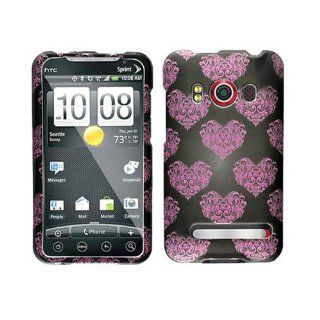 Hard Plastic Snap on Cover Fits HTC EVO 4G, PC36100 Elegance Heart Pink and Brown Rubberized Sprint (does not fit HTC EVO 4G LTE) Cell Phones & Accessories
