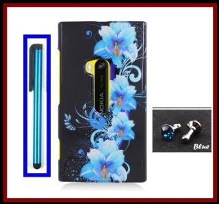 Nokia Lumia 920 AT&T Glossy Four Blue Flowers Design Snap on Case Cover Front/Back + Blue Stylus Touch Screen Pen + One FREE Blue 3.5mm Bling Headset Dust Plug Cell Phones & Accessories