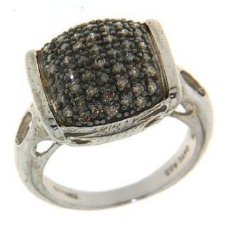 Samuel B. Sterling Silver Pave Set Mocha Diamond Square Ring (8) Jewelry