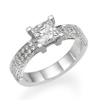 Swarovski Cubic Zirconia (CZ) Engagement Ring 14K White Gold 2.09 ctw Certified Princess Cut 1 1/4 ct Center Stone D Color IF Clarity Jewelry