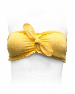 Ladies Yellow White Polka Dot Strapless Padded Bikini Style Tube Top Bra
