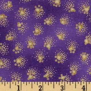 Laurel Burch Fabulous Felines Pawprints Purple Metallic Fabric