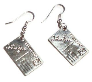 I Love You Post Card Tibetan Silver Colored Dangle Earrings Jewelry