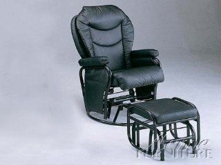 Swivel Glider Rocker Chair with Ottoman Black Leatherette   Black Leather Glider
